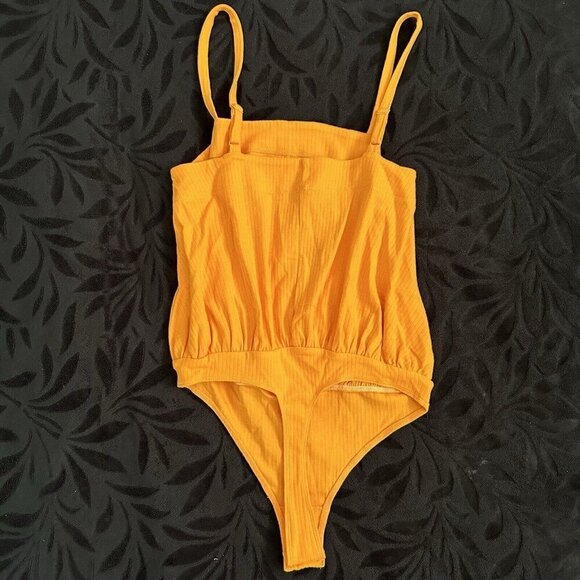 Free People Small Marissa Orange Tangerine Square Neck Thong Bodysuit Straps NWT - Picture 4 of 11
